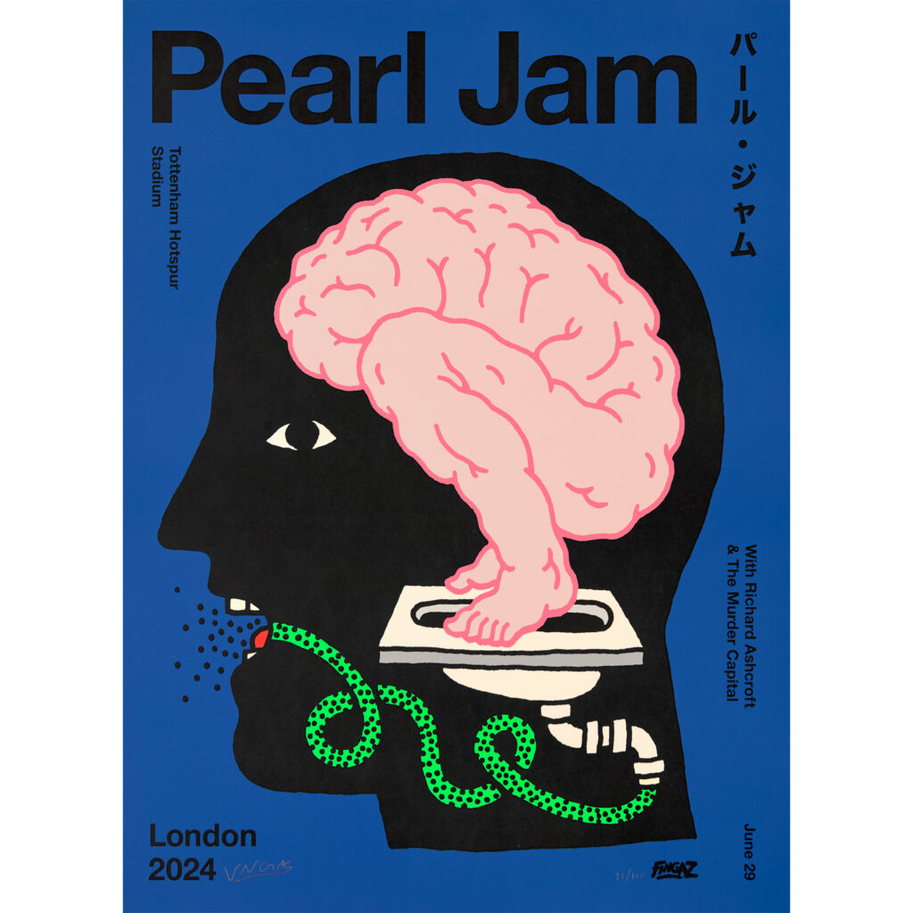pearl jam poster print screen print broken fingaz unga london brain toilet 'brain dump' 'gig poster'