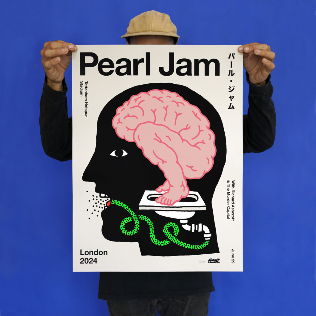 pearl jam poster print screen print broken fingaz unga london brain toilet 'brain dump' 'gig poster'